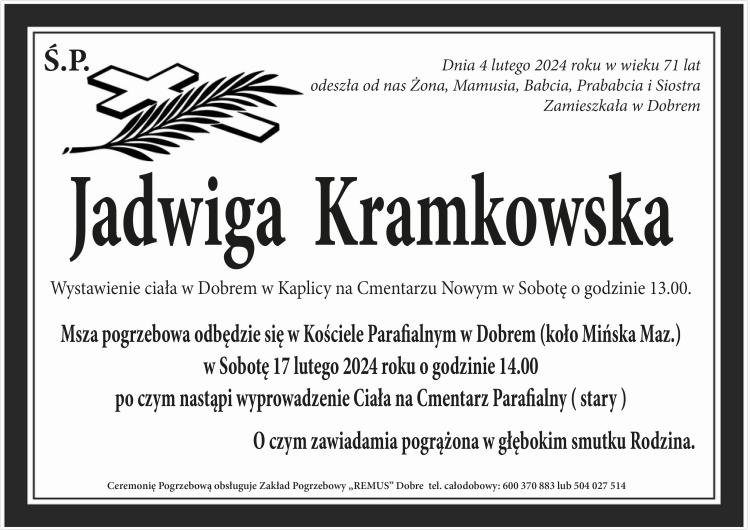 nekrolog jadwiga kramkowska