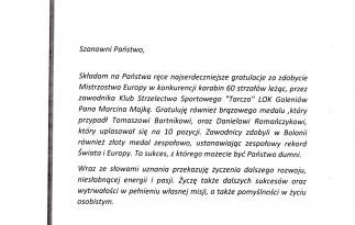 List gratulacyjny Senatora RP Grzegorza Napieralskiego